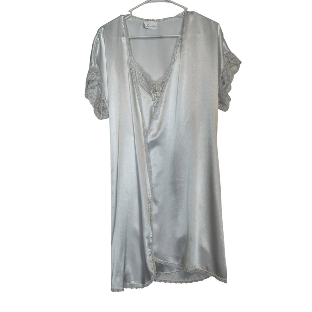 Vintage Sears Satin Peignoir Set | Lace Robe & Nightgown | Made USA